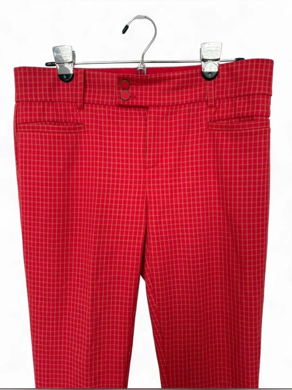 Anthropologie The Essential Slim Pants Size 6 Red Gingham Plaid Grid Pattern